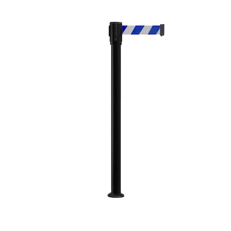 Retractable Belt Fixed Stanchion, 2ft Black Post  11ft. Blu/Wh Belt